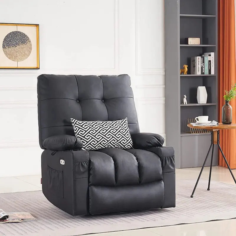 Fauteuil inclinable pivotant et à bascule MCombo grand format avec massage et chauffage, similicuir 7748