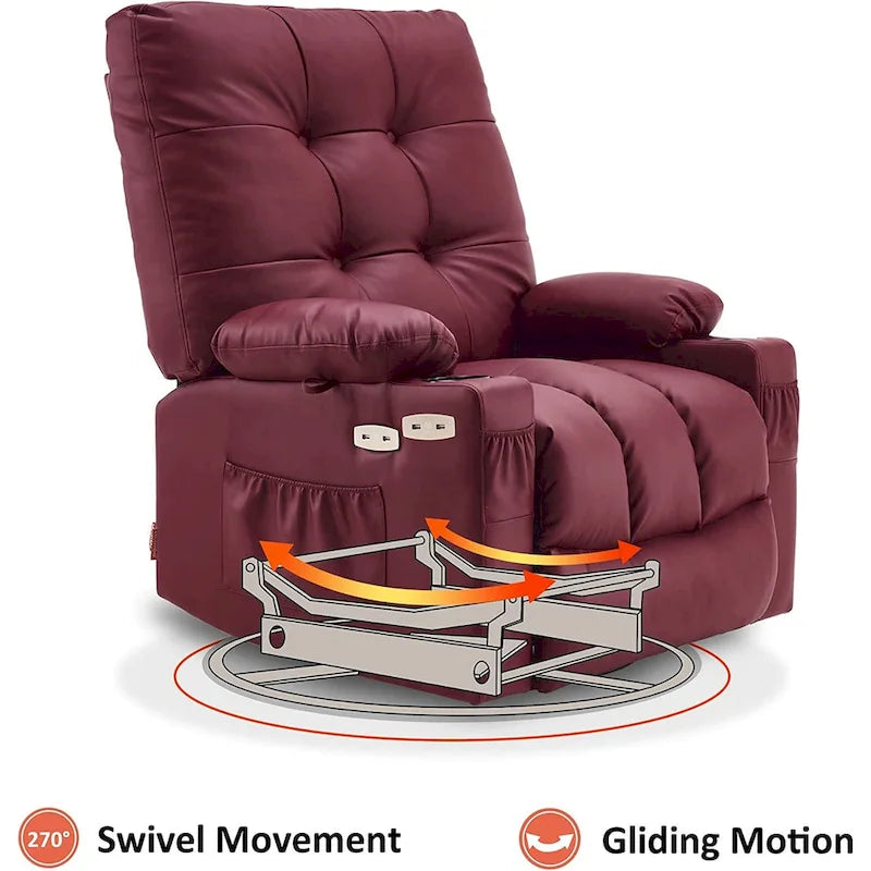 Fauteuil inclinable pivotant et à bascule MCombo grand format avec massage et chauffage, similicuir 7748