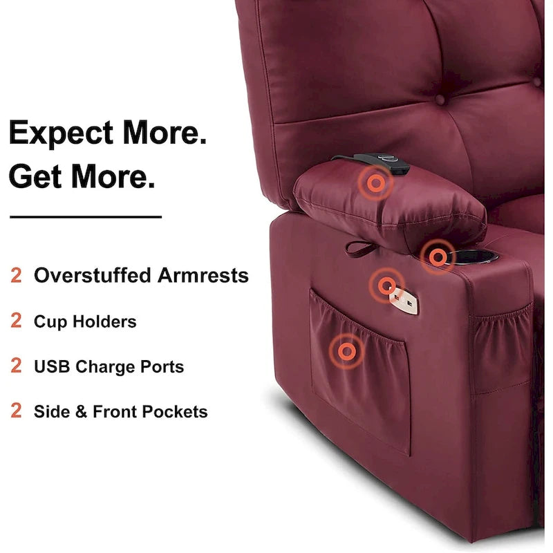 Fauteuil inclinable pivotant et à bascule MCombo grand format avec massage et chauffage, similicuir 7748