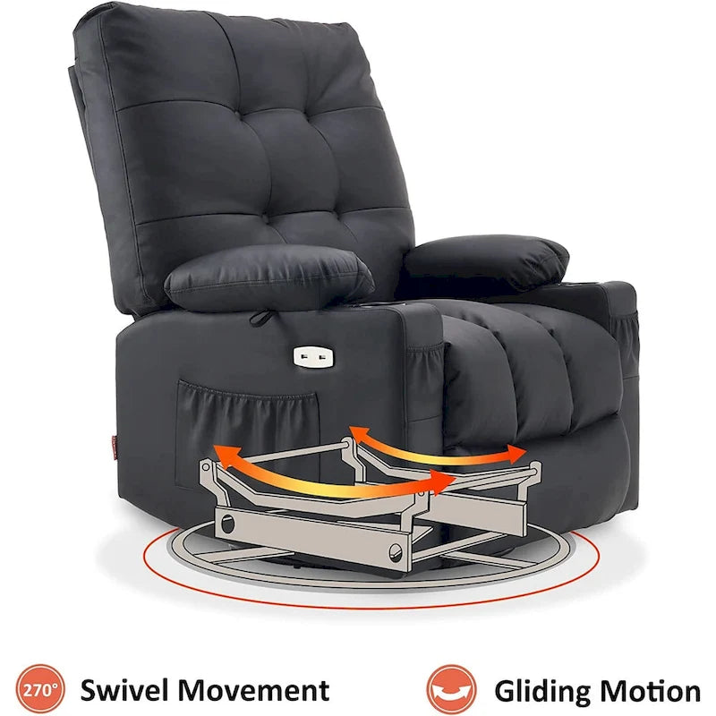Fauteuil inclinable pivotant et à bascule MCombo grand format avec massage et chauffage, similicuir 7748