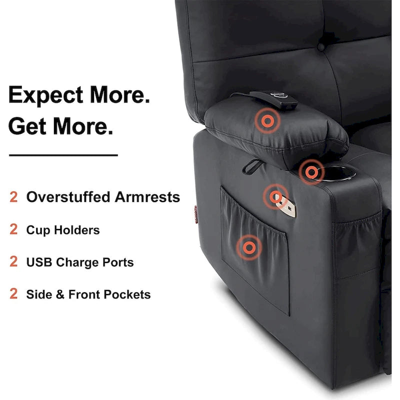 Fauteuil inclinable pivotant et à bascule MCombo grand format avec massage et chauffage, similicuir 7748