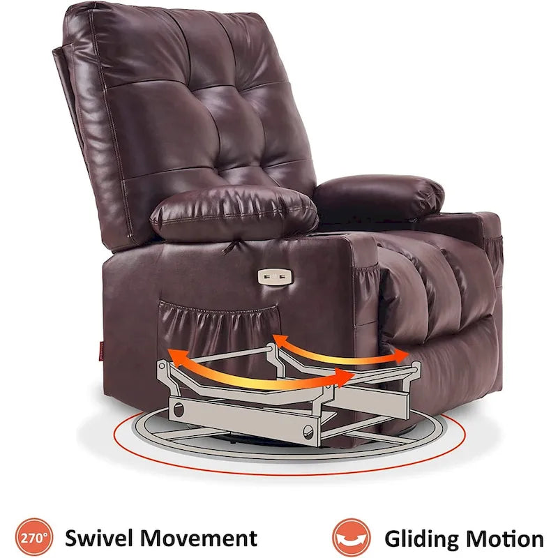 Fauteuil inclinable pivotant et à bascule MCombo grand format avec massage et chauffage, similicuir 7748