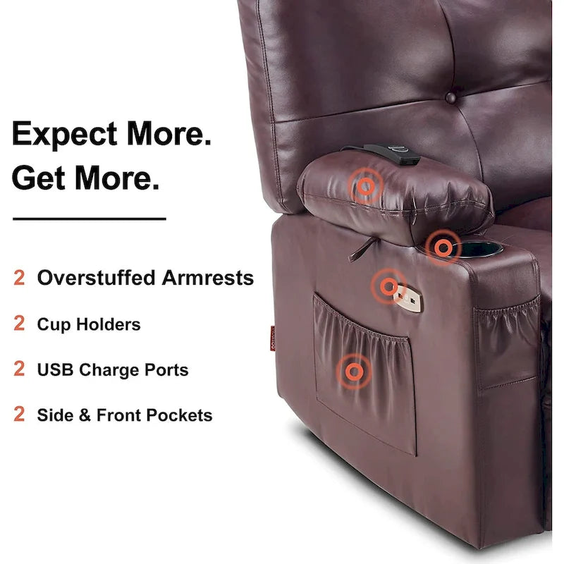 Fauteuil inclinable pivotant et à bascule MCombo grand format avec massage et chauffage, similicuir 7748