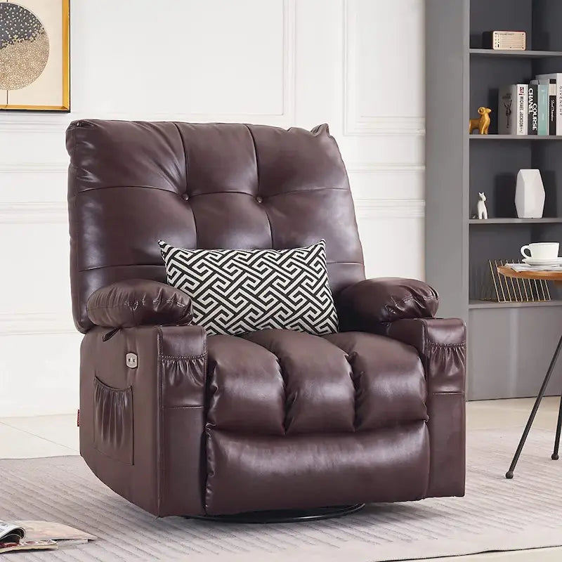 Fauteuil inclinable pivotant et à bascule MCombo grand format avec massage et chauffage, similicuir 7748