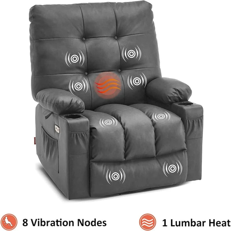 Fauteuil inclinable pivotant et à bascule MCombo grand format avec massage et chauffage, similicuir 7748