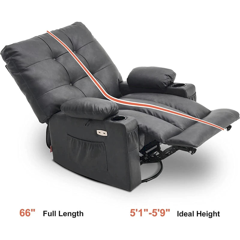 Fauteuil inclinable pivotant et à bascule MCombo grand format avec massage et chauffage, similicuir 7748