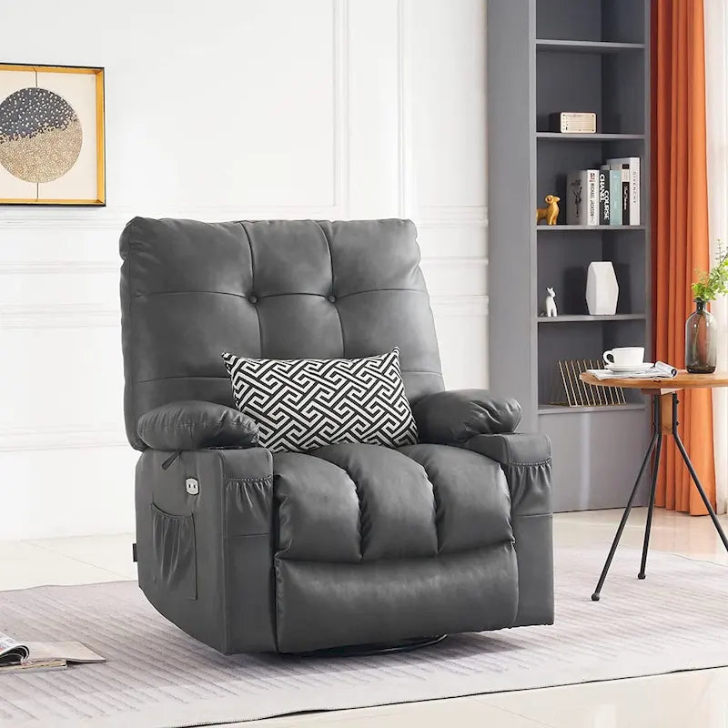 Fauteuil inclinable pivotant et à bascule MCombo grand format avec massage et chauffage, similicuir 7748