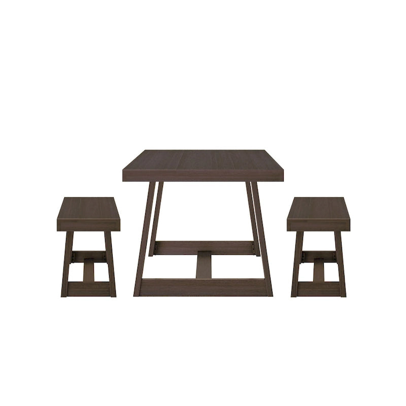 Ensemble table et bancs de salle à manger classiques Plank and Beam 72