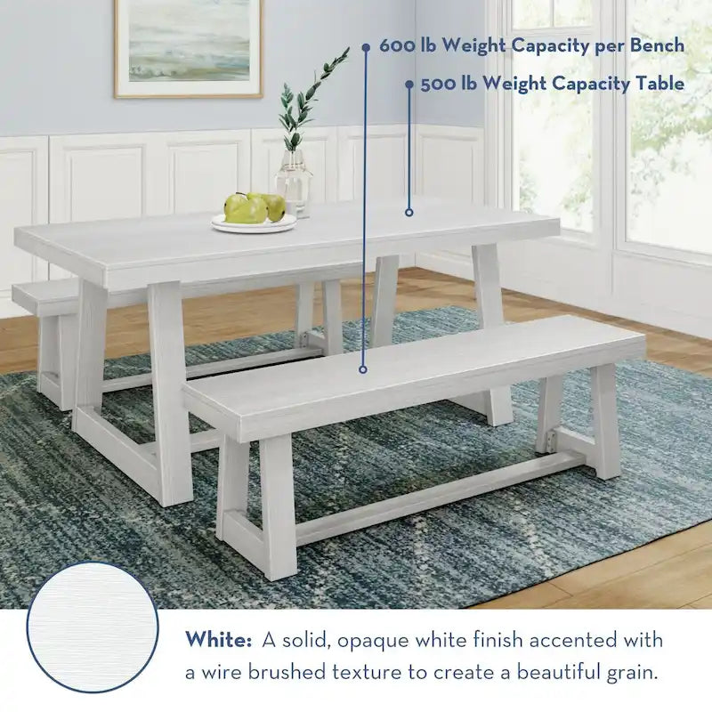 Ensemble table et bancs de salle à manger classiques Plank and Beam 72