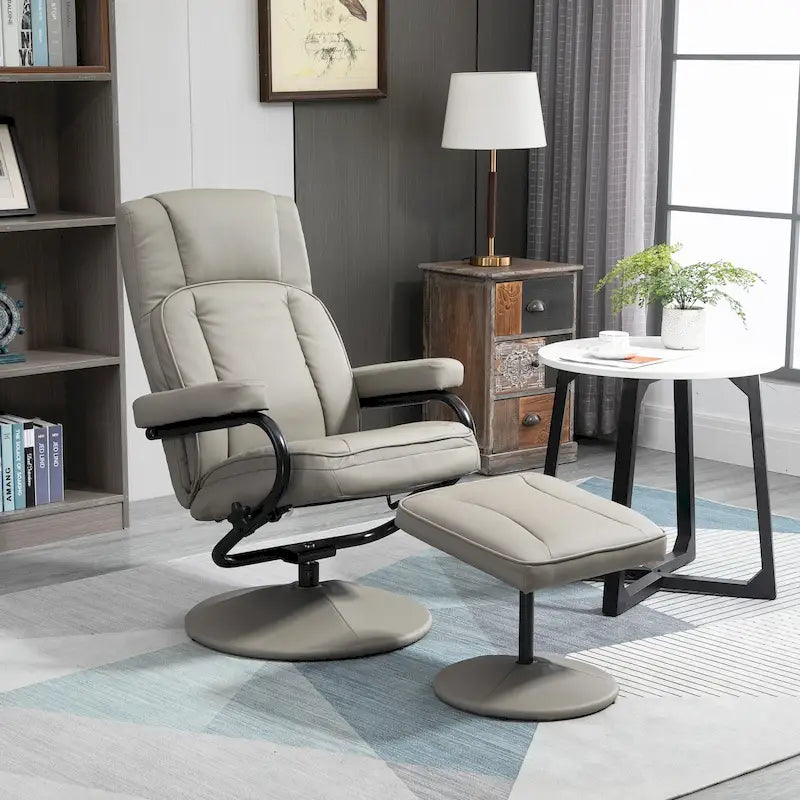 Fauteuil inclinable pivotant HOMCOM, manuel, en cuir PU avec repose-pieds ottoman, pour salon, bureau, chambre.