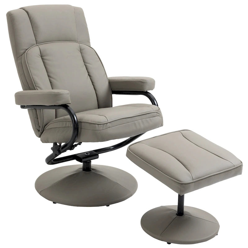 Fauteuil inclinable pivotant HOMCOM, manuel, en cuir PU avec repose-pieds ottoman, pour salon, bureau, chambre.