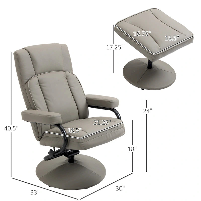 Fauteuil inclinable pivotant HOMCOM, manuel, en cuir PU avec repose-pieds ottoman, pour salon, bureau, chambre.