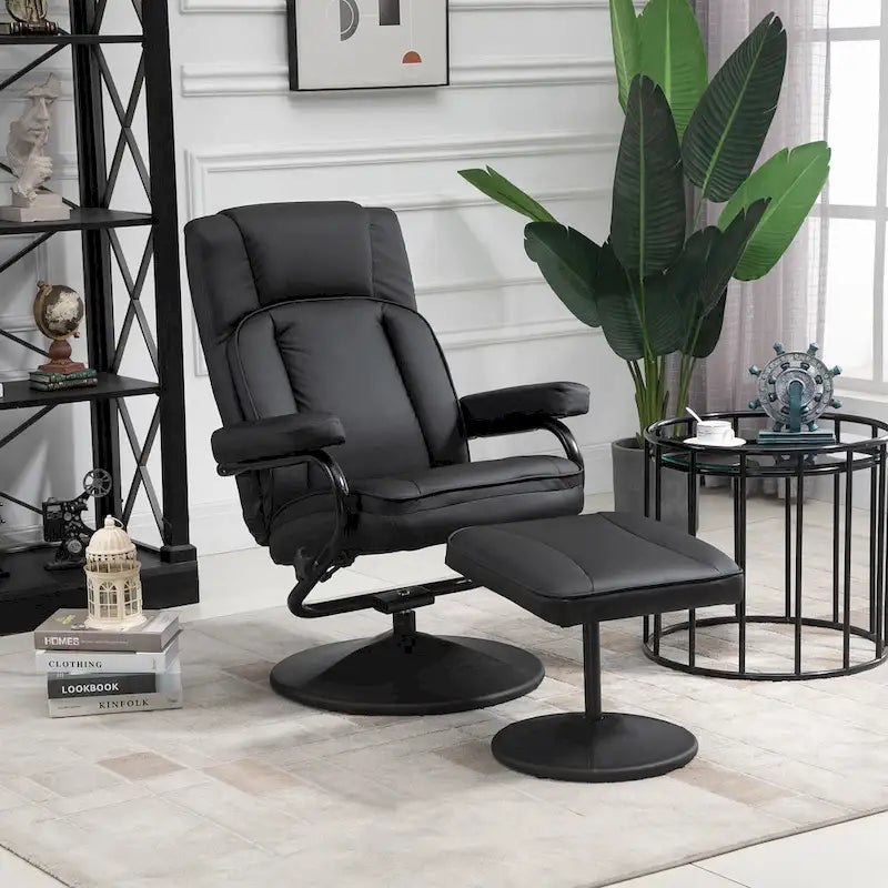 Fauteuil inclinable pivotant HOMCOM, manuel, en cuir PU avec repose-pieds ottoman, pour salon, bureau, chambre.