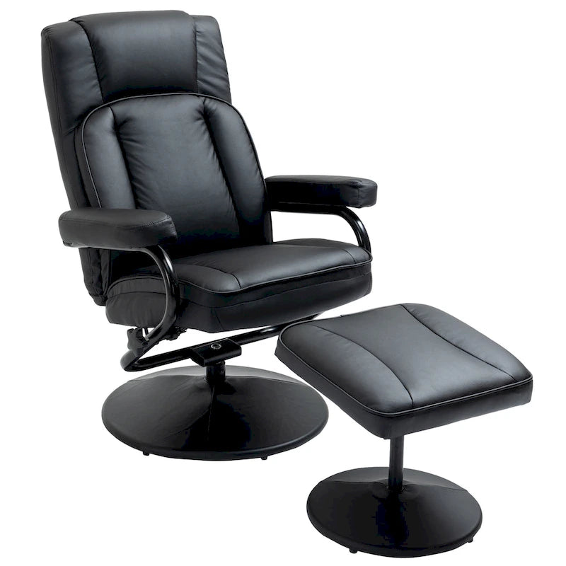 Fauteuil inclinable pivotant HOMCOM, manuel, en cuir PU avec repose-pieds ottoman, pour salon, bureau, chambre.