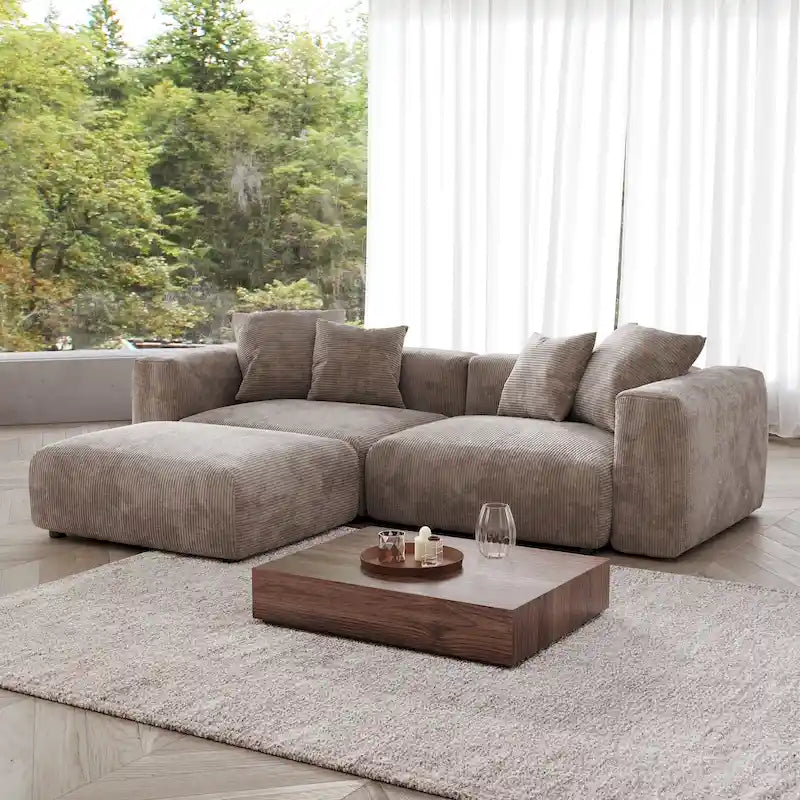 Canapé d'angle avec 4 coussins, canapé d'angle modulaire moderne et luxueux avec poufs méridienne