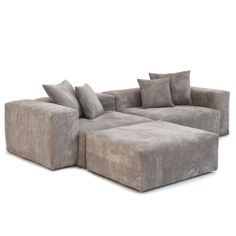 Canapé d'angle avec 4 coussins, canapé d'angle modulaire moderne et luxueux avec poufs méridienne
