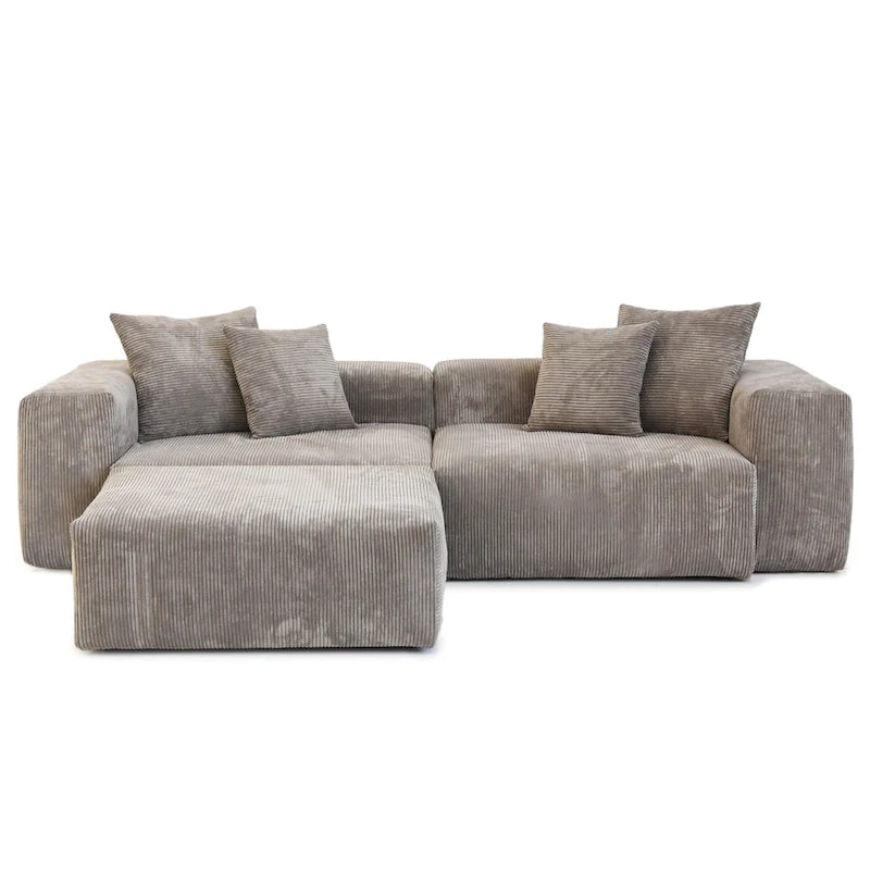 Canapé d'angle avec 4 coussins, canapé d'angle modulaire moderne et luxueux avec poufs méridienne