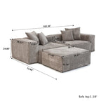 Canapé d'angle avec 4 coussins, canapé d'angle modulaire moderne et luxueux avec poufs méridienne