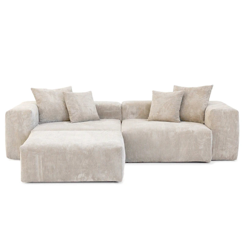 Canapé d'angle avec 4 coussins, canapé d'angle modulaire moderne et luxueux avec poufs méridienne