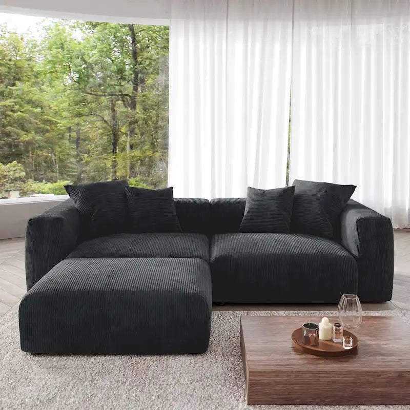 Canapé d'angle avec 4 coussins, canapé d'angle modulaire moderne et luxueux avec poufs méridienne