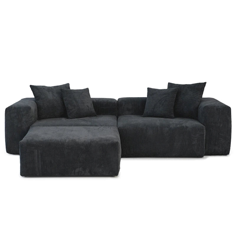 Canapé d'angle avec 4 coussins, canapé d'angle modulaire moderne et luxueux avec poufs méridienne