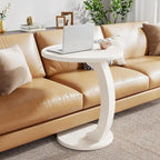 Table d'appoint ronde en bois massif, style milieu du siècle, en forme de C, pour salon et chambre.