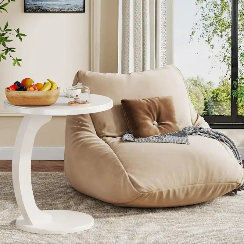 Table d'appoint ronde en bois massif, style milieu du siècle, en forme de C, pour salon et chambre.