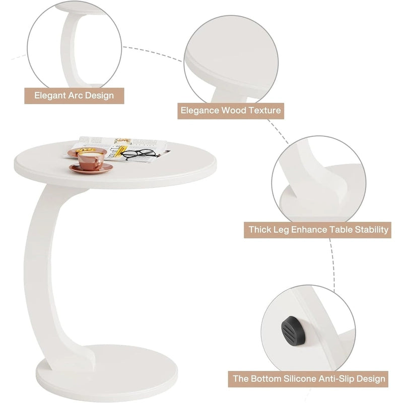 Table d'appoint ronde en bois massif, style milieu du siècle, en forme de C, pour salon et chambre.