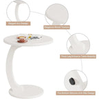 Table d'appoint ronde en bois massif, style milieu du siècle, en forme de C, pour salon et chambre.