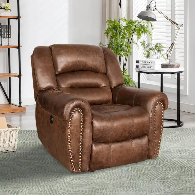 Breathable Leather Power Recliner With USB Port for Living Room and Theater