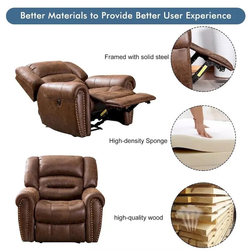 Fauteuil inclinable électrique en cuir respirant avec port USB pour salon et salle de cinéma