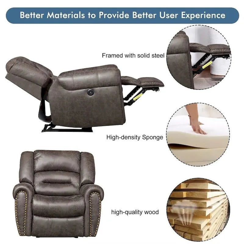 Fauteuil inclinable électrique en cuir respirant avec port USB pour salon et salle de cinéma