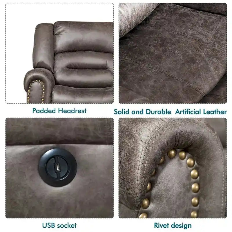 Fauteuil inclinable électrique en cuir respirant avec port USB pour salon et salle de cinéma