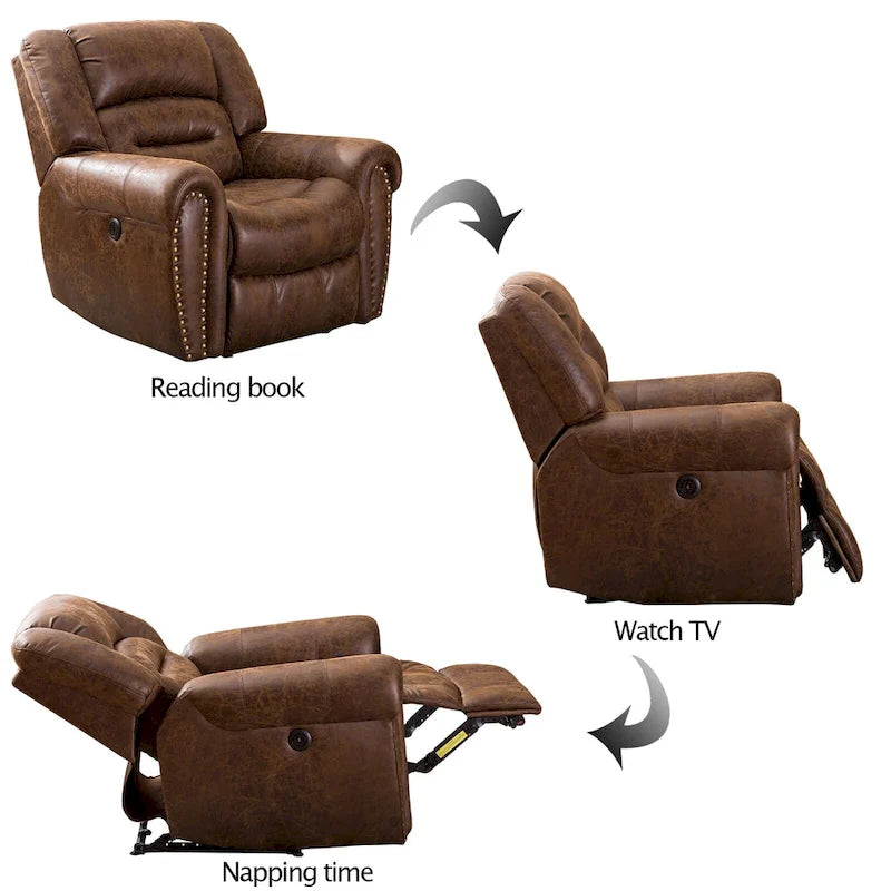 Fauteuil inclinable électrique en cuir respirant avec port USB pour salon et salle de cinéma