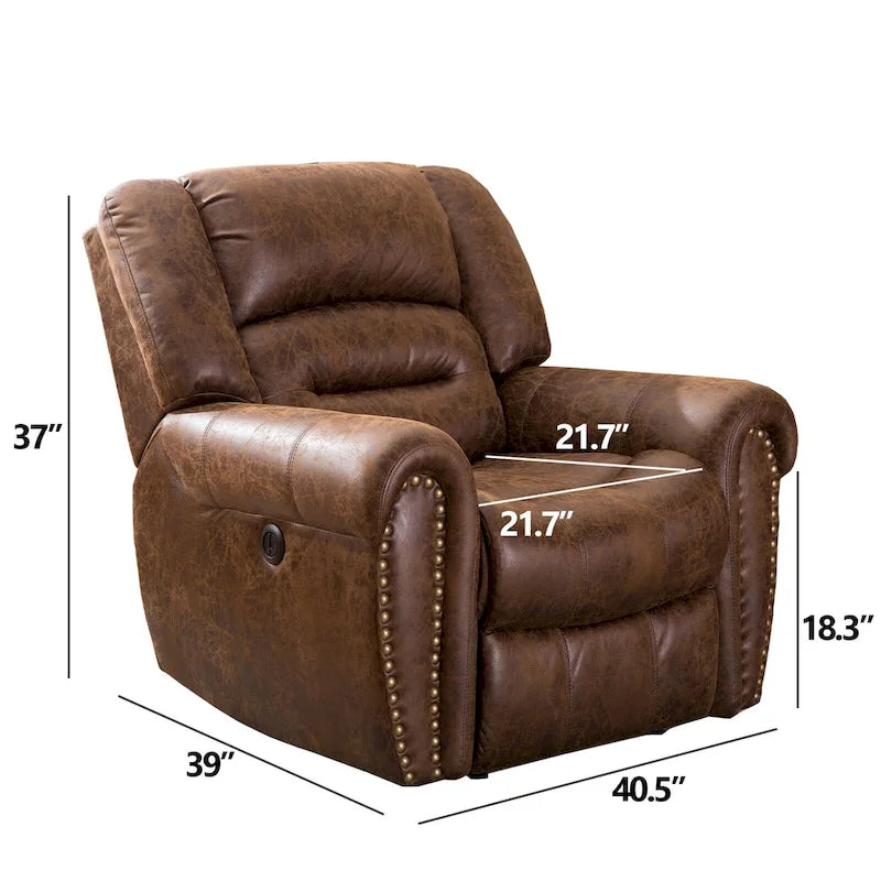 Fauteuil inclinable électrique en cuir respirant avec port USB pour salon et salle de cinéma