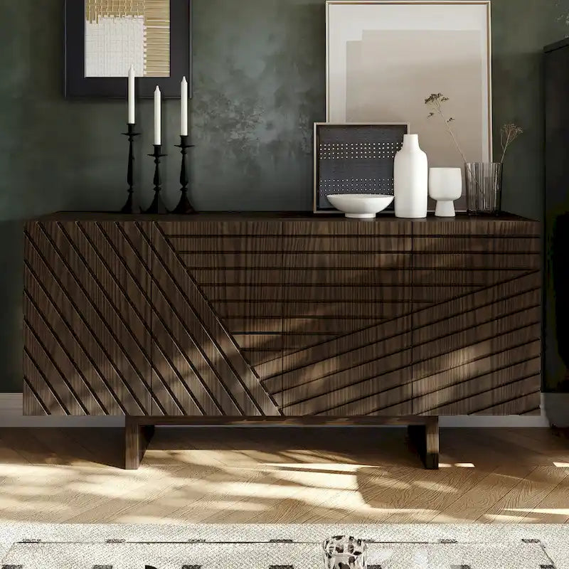 Buffet/meuble-lavabo Clihome style milieu du siècle en bois, 4 portes