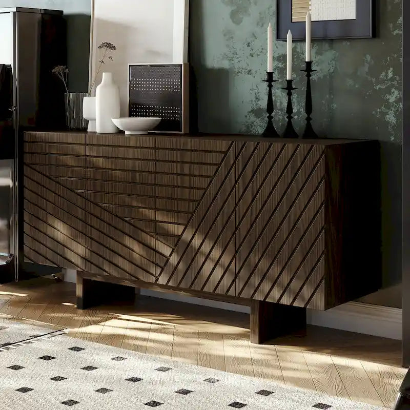 Buffet/meuble-lavabo Clihome style milieu du siècle en bois, 4 portes