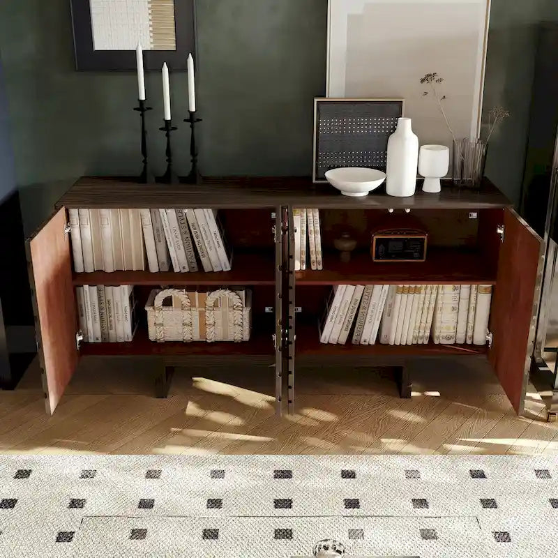 Buffet/meuble-lavabo Clihome style milieu du siècle en bois, 4 portes