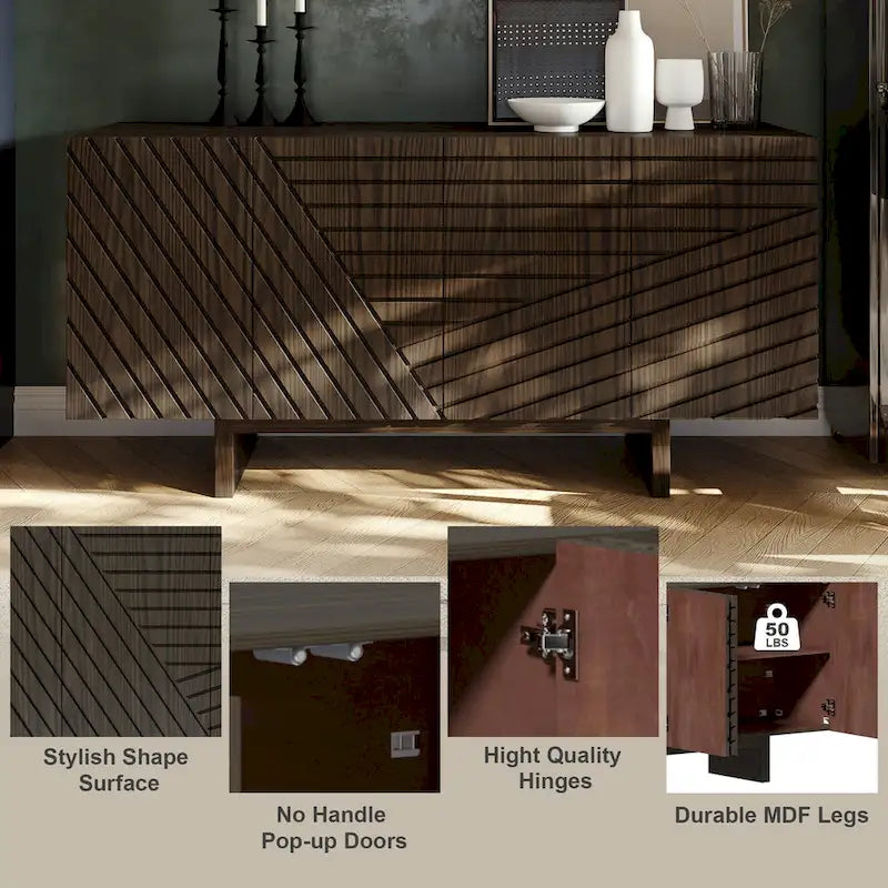 Buffet/meuble-lavabo Clihome style milieu du siècle en bois, 4 portes