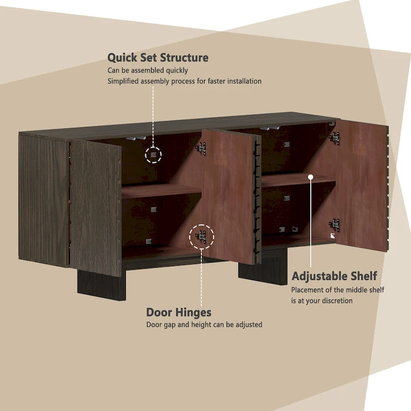 Buffet/meuble-lavabo Clihome style milieu du siècle en bois, 4 portes