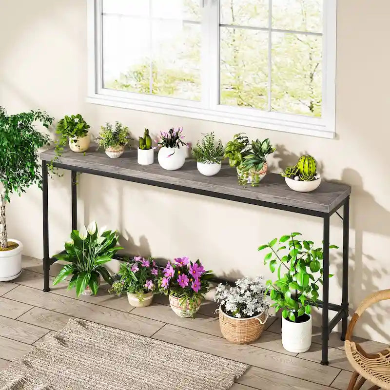 Table console étroite de 180 cm de long, table de bar de 95 cm de haut