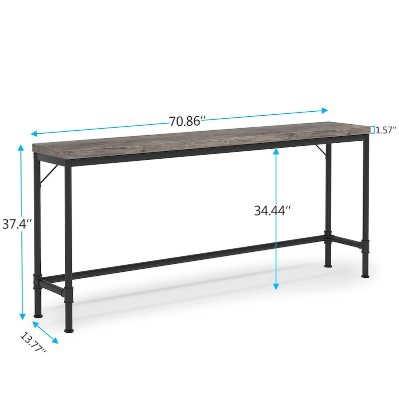 Table console étroite de 180 cm de long, table de bar de 95 cm de haut