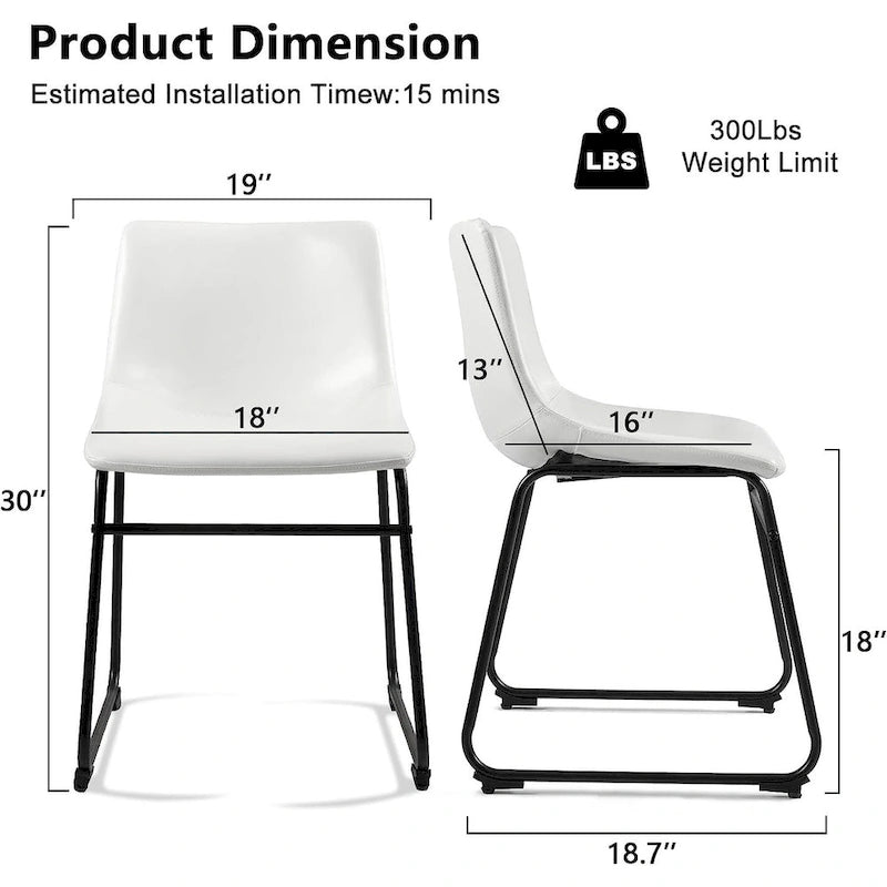 Ensemble de 2 chaises de salle à manger Bossin en similicuir, 45,7 cm (18 pouces), avec dossier et pieds en métal.