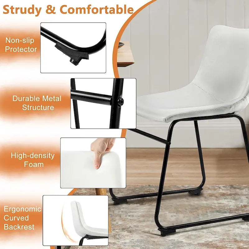 Ensemble de 2 chaises de salle à manger Bossin en similicuir, 45,7 cm (18 pouces), avec dossier et pieds en métal.