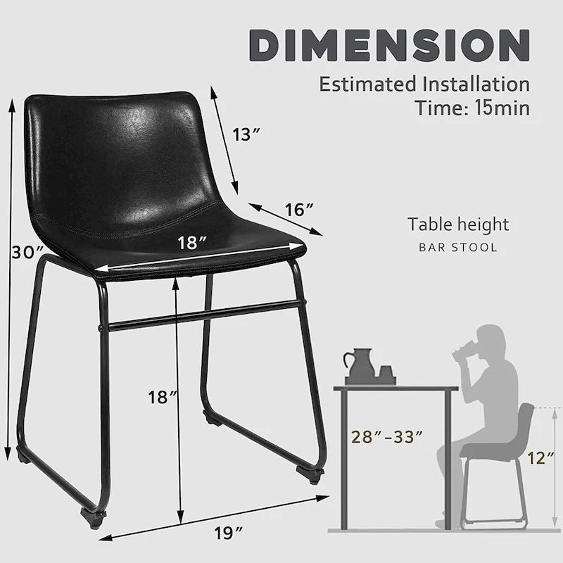 Ensemble de 2 chaises de salle à manger Bossin en similicuir, 45,7 cm (18 pouces), avec dossier et pieds en métal.