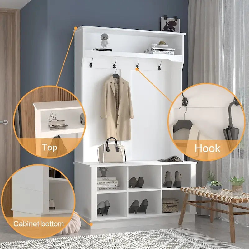 Porte-manteau de 39,8 cm de large avec banc et meuble à chaussures pour l'entrée