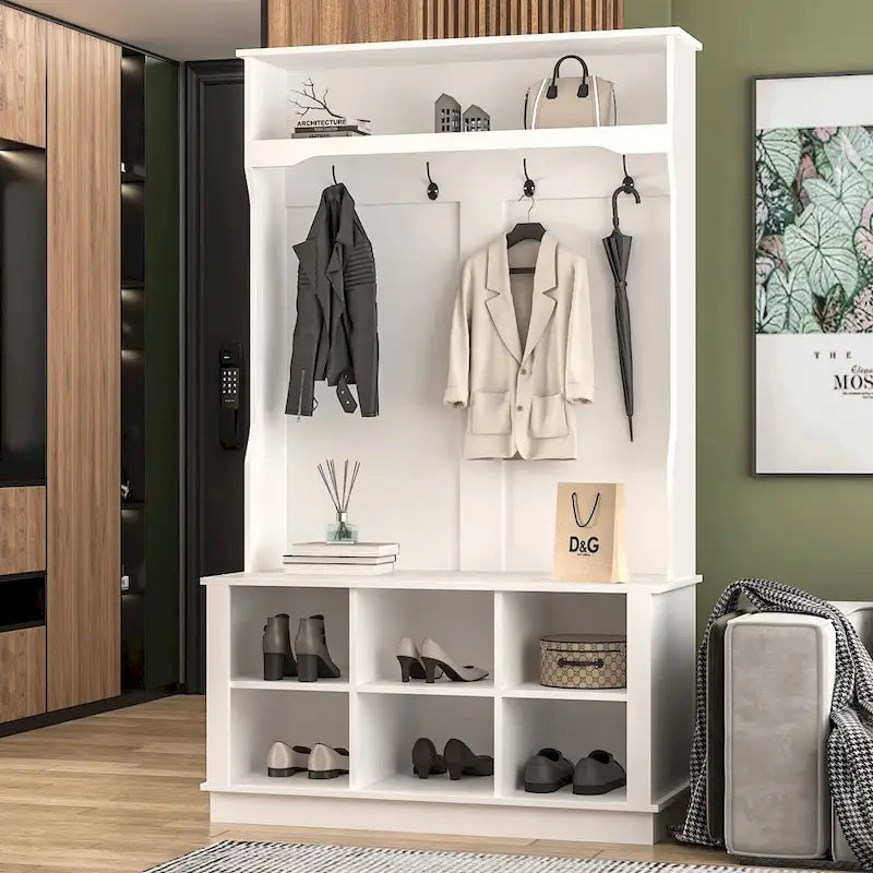 Porte-manteau de 39,8 cm de large avec banc et meuble à chaussures pour l'entrée