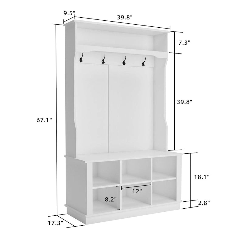 Porte-manteau de 39,8 cm de large avec banc et meuble à chaussures pour l'entrée