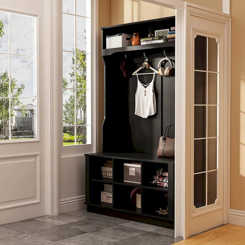 Porte-manteau de 39,8 cm de large avec banc et meuble à chaussures pour l'entrée