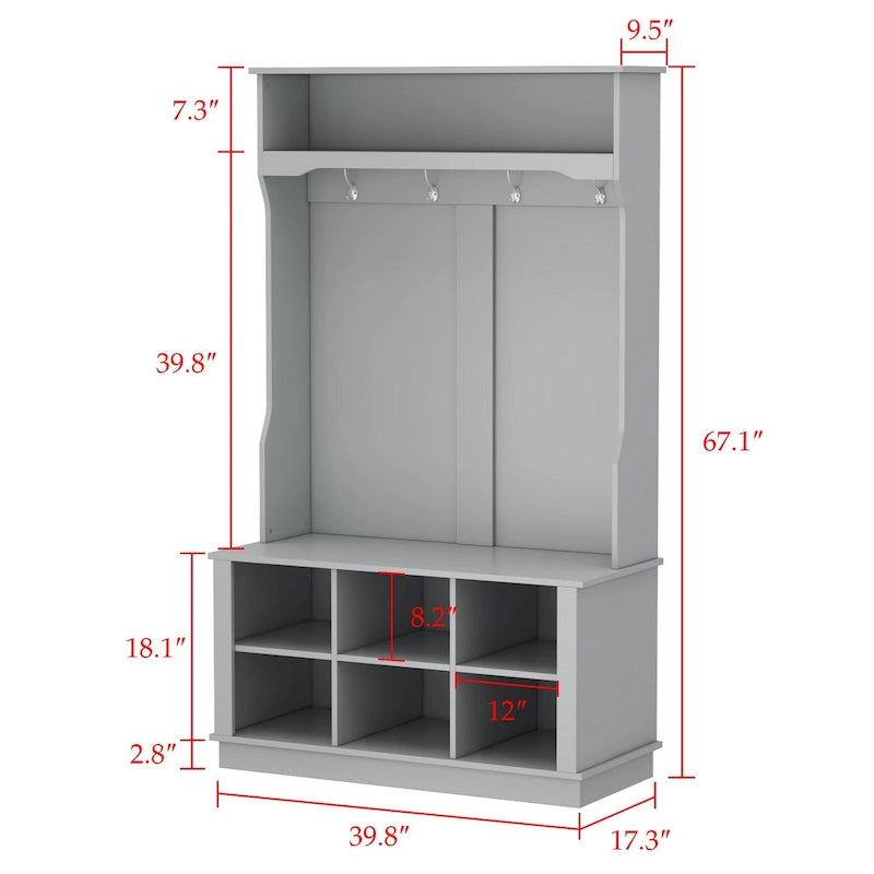 Porte-manteau de 39,8 cm de large avec banc et meuble à chaussures pour l'entrée